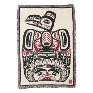 Pacific Northwest Coast Native American - Children of the Raven - Cotton Throw Blanket - by Northwest Coast Indian artist Bill Reid - 48